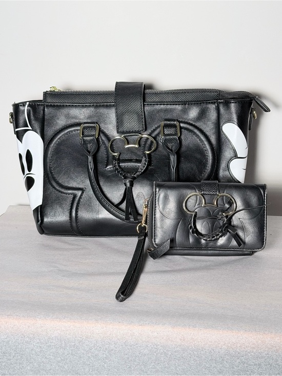 Disney Handbags - Disney Black Faux-Leather Mickey Tote and Wallet Set with White Accents